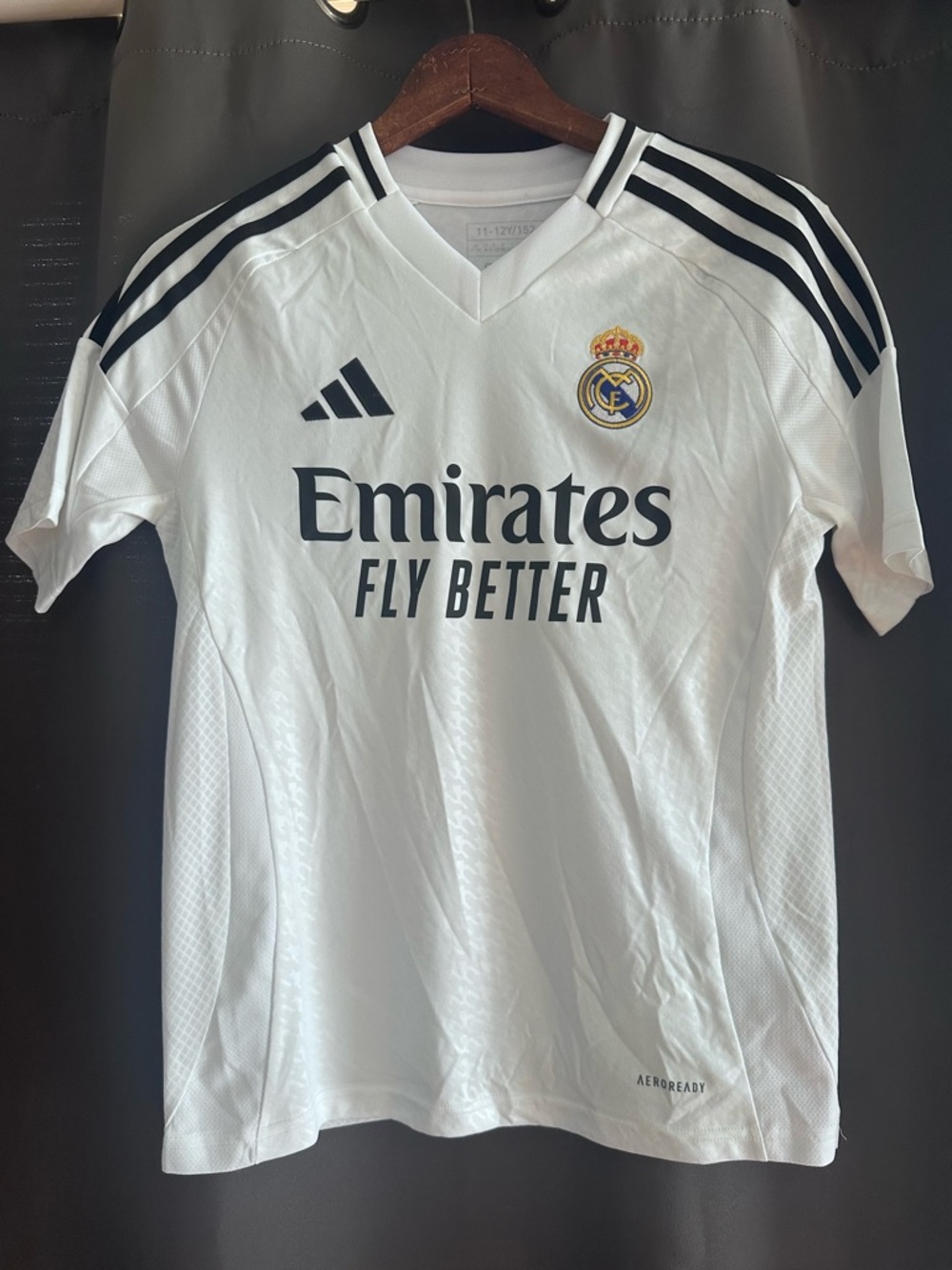 adidas White Real Madrid Kids Jersey with Black Accents